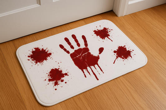 Spook Up Your Space with the VIKAMA Bloody Handprint Halloween Bath Mat – Perfect for Entrance, Bathroom, and More!