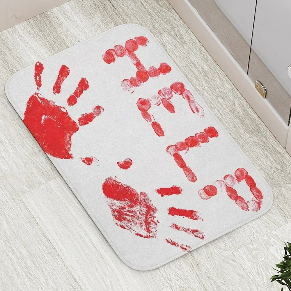 Spook Up Your Space with the VIKAMA Bloody Handprint Halloween Bath Mat – Perfect for Entrance, Bathroom, and More!