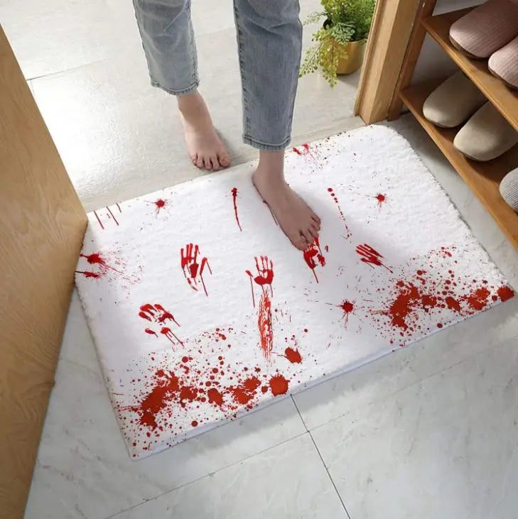 Spook Up Your Space with the VIKAMA Bloody Handprint Halloween Bath Mat – Perfect for Entrance, Bathroom, and More!