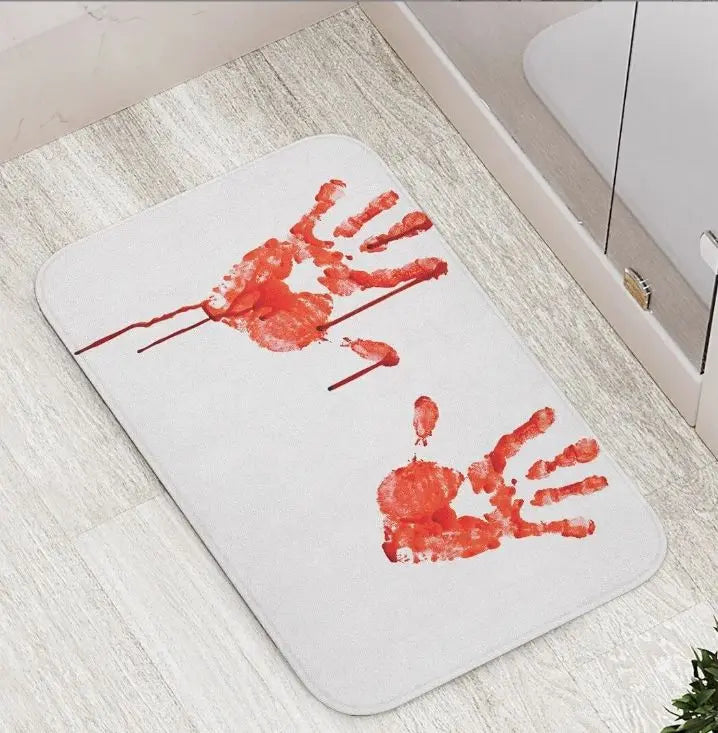 Spook Up Your Space with the VIKAMA Bloody Handprint Halloween Bath Mat – Perfect for Entrance, Bathroom, and More!