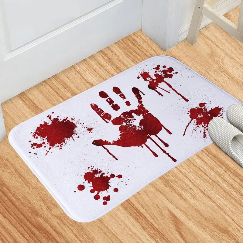 Spook Up Your Space with the VIKAMA Bloody Handprint Halloween Bath Mat – Perfect for Entrance, Bathroom, and More!