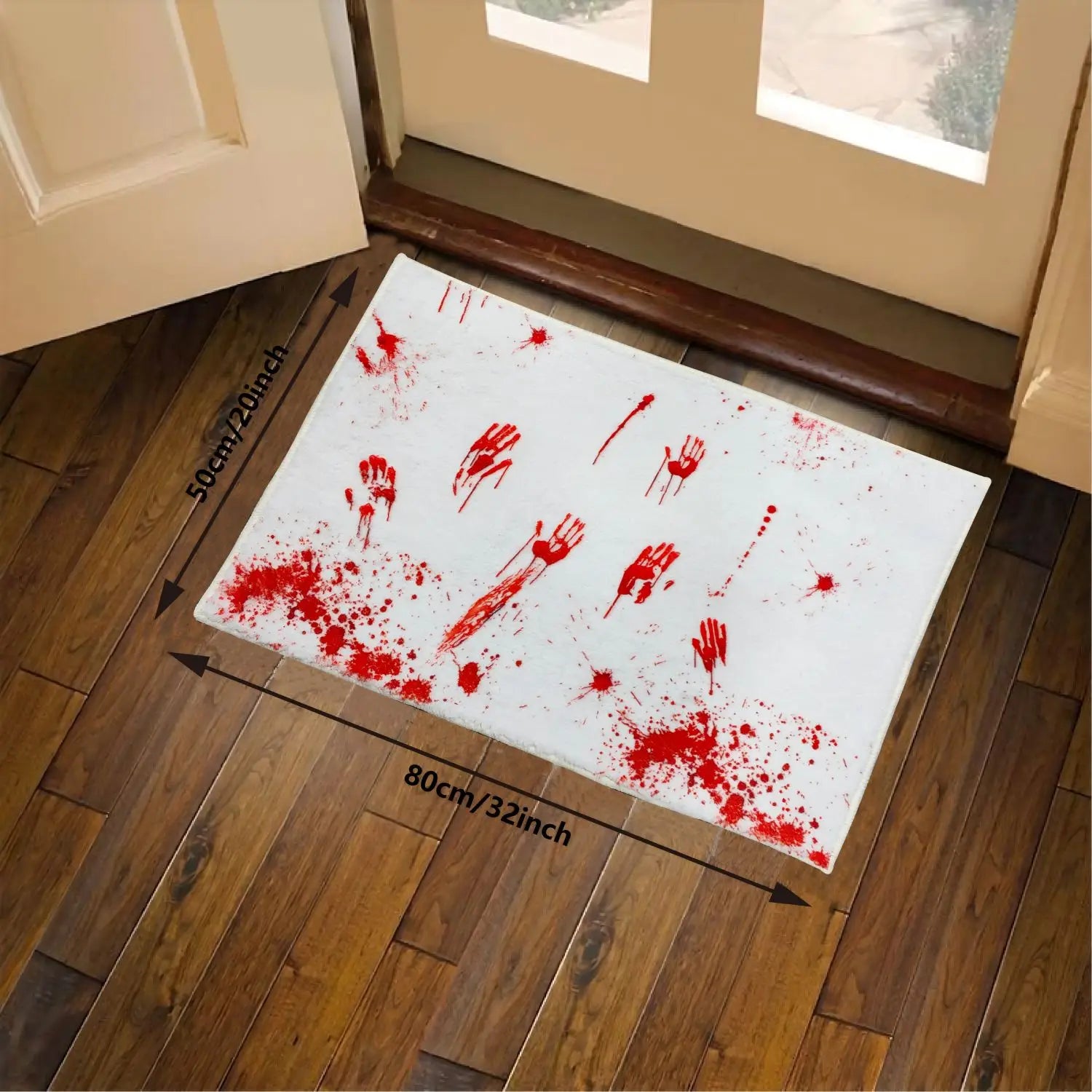 Spook Up Your Space with the VIKAMA Bloody Handprint Halloween Bath Mat – Perfect for Entrance, Bathroom, and More!