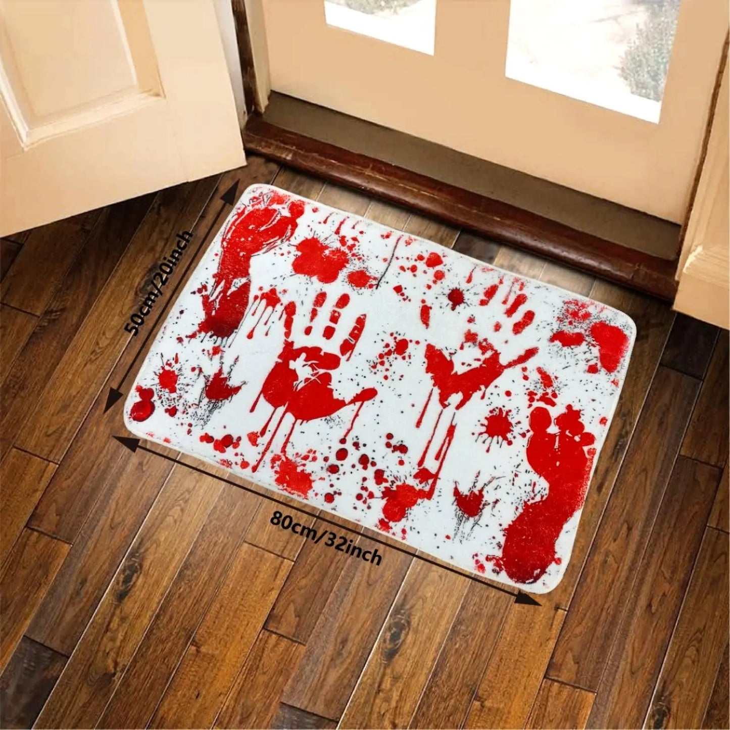 Spook Up Your Space with the VIKAMA Bloody Handprint Halloween Bath Mat – Perfect for Entrance, Bathroom, and More!