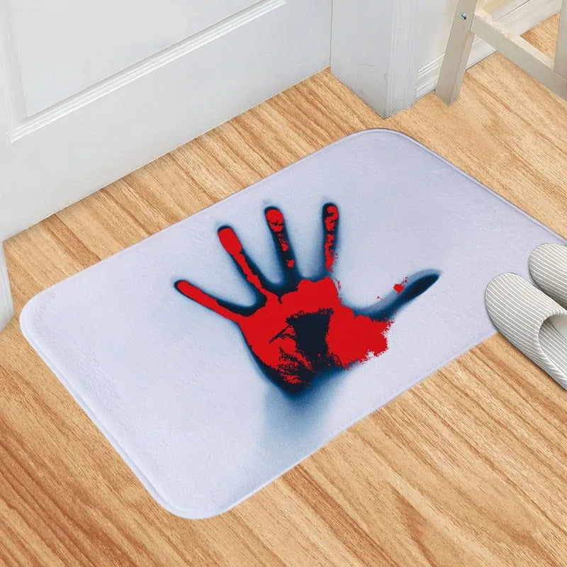 Spook Up Your Space with the VIKAMA Bloody Handprint Halloween Bath Mat – Perfect for Entrance, Bathroom, and More!