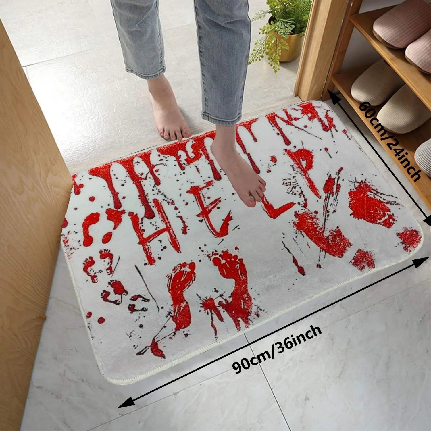 Spook Up Your Space with the VIKAMA Bloody Handprint Halloween Bath Mat – Perfect for Entrance, Bathroom, and More!